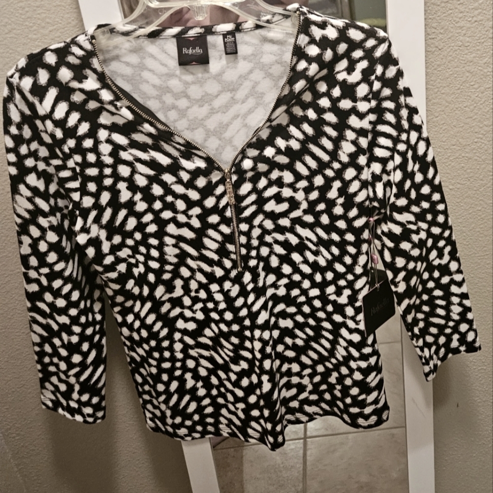 Rafaella Cotton Shirt Gold front zipper 3/4 Sleeve